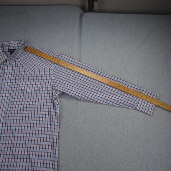PANHANDLE SLIM Shirt Mens 17/35 Blue Pink Plaid‎ Pearl Snap Long Sleeve Western - Picture 12 of 16